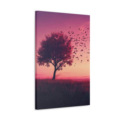 Tree in a Purple Sunset Digital Illustration Canvas Gallery Wraps