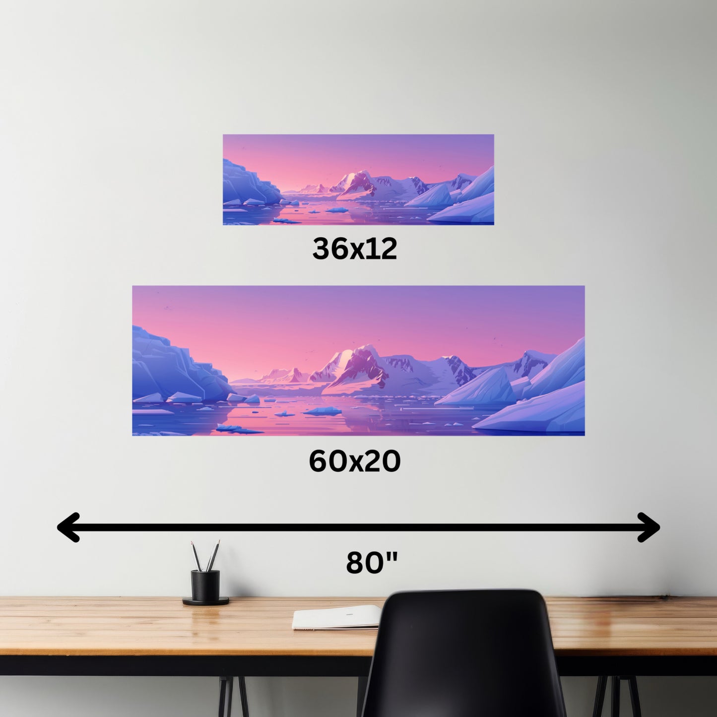 Snowy Mountain Evening - Digital Landscape Illustration Panorama Canvas Gallery Wraps