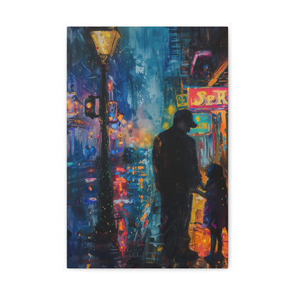 Father and Daughter Walking on the Street - Rembrandt Style Digital Oil Painting Canvas Gallery Wraps