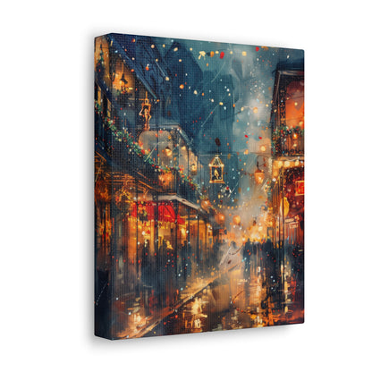 Christmas Street Corner in Downtown - Rembrandt Style Digital Oil Painting  Canvas Gallery Wraps