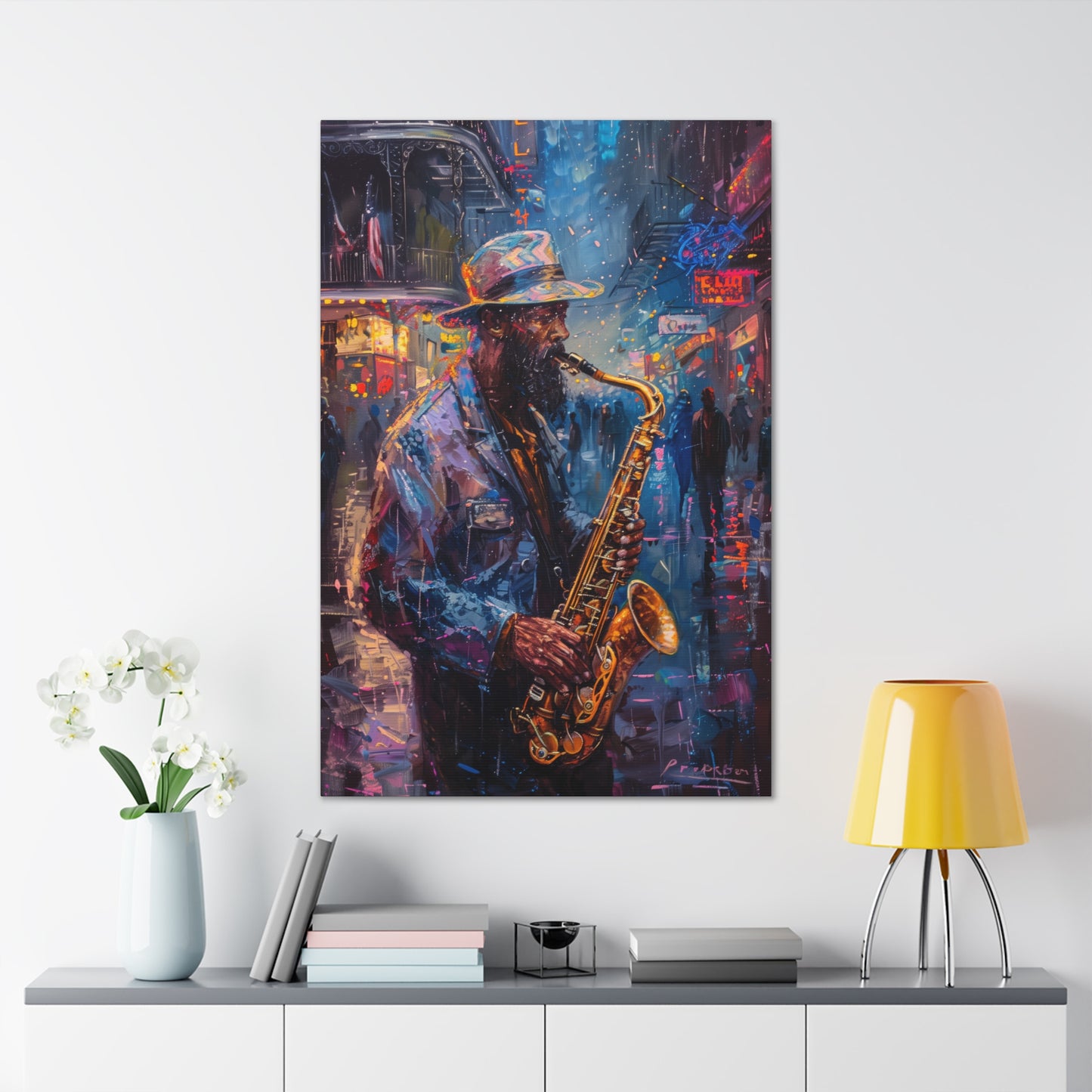 Man Playing Horn on the Street - Rembrandt Style Digital Oil Painting Canvas Gallery Wraps