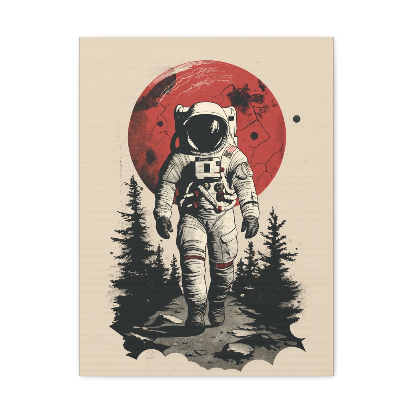 Cosmic Journey: Astronaut Walking  - Digital Illustration Canvas Gallery Wrap