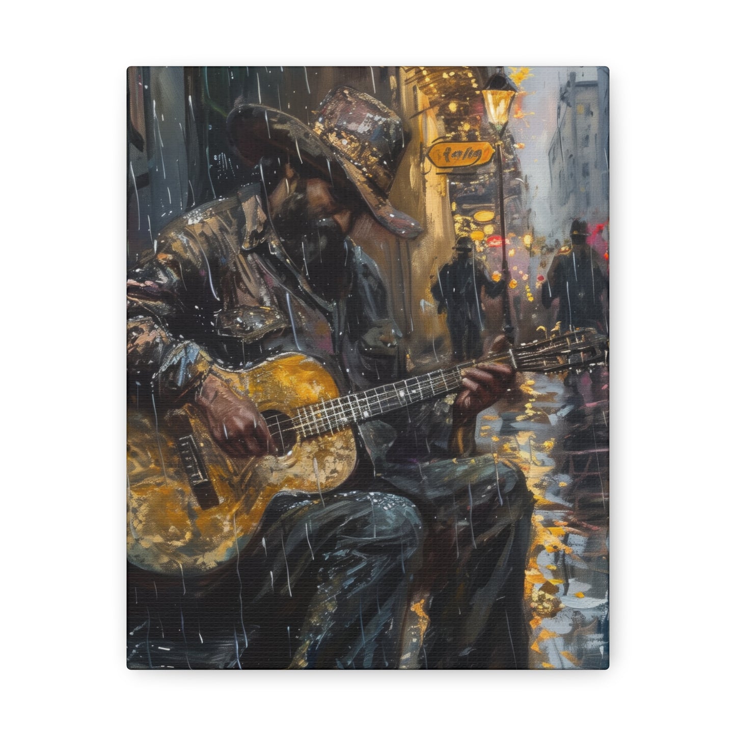 Man Playing Guitar on the Street - Rembrandt Style Digital Oil Painting Canvas Gallery Wraps