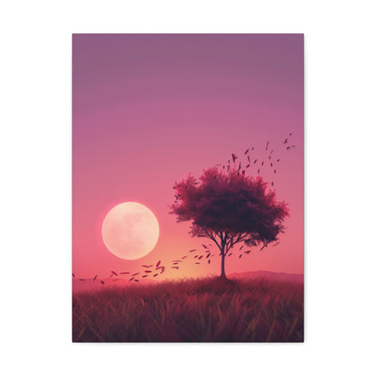 Tree in a Purple Sunset Digital Illustration Canvas Gallery Wraps