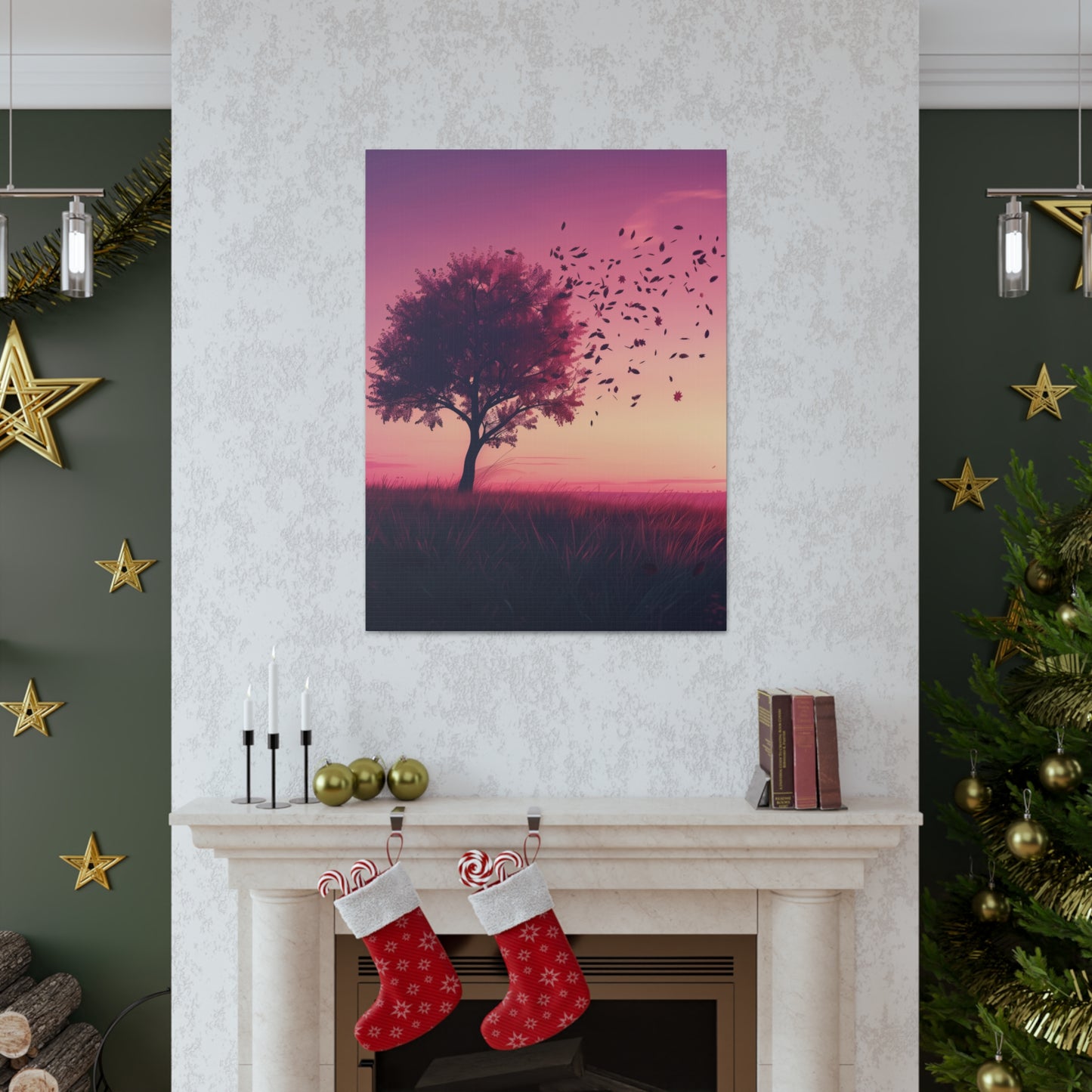 Tree in a Purple Sunset Digital Illustration Canvas Gallery Wraps