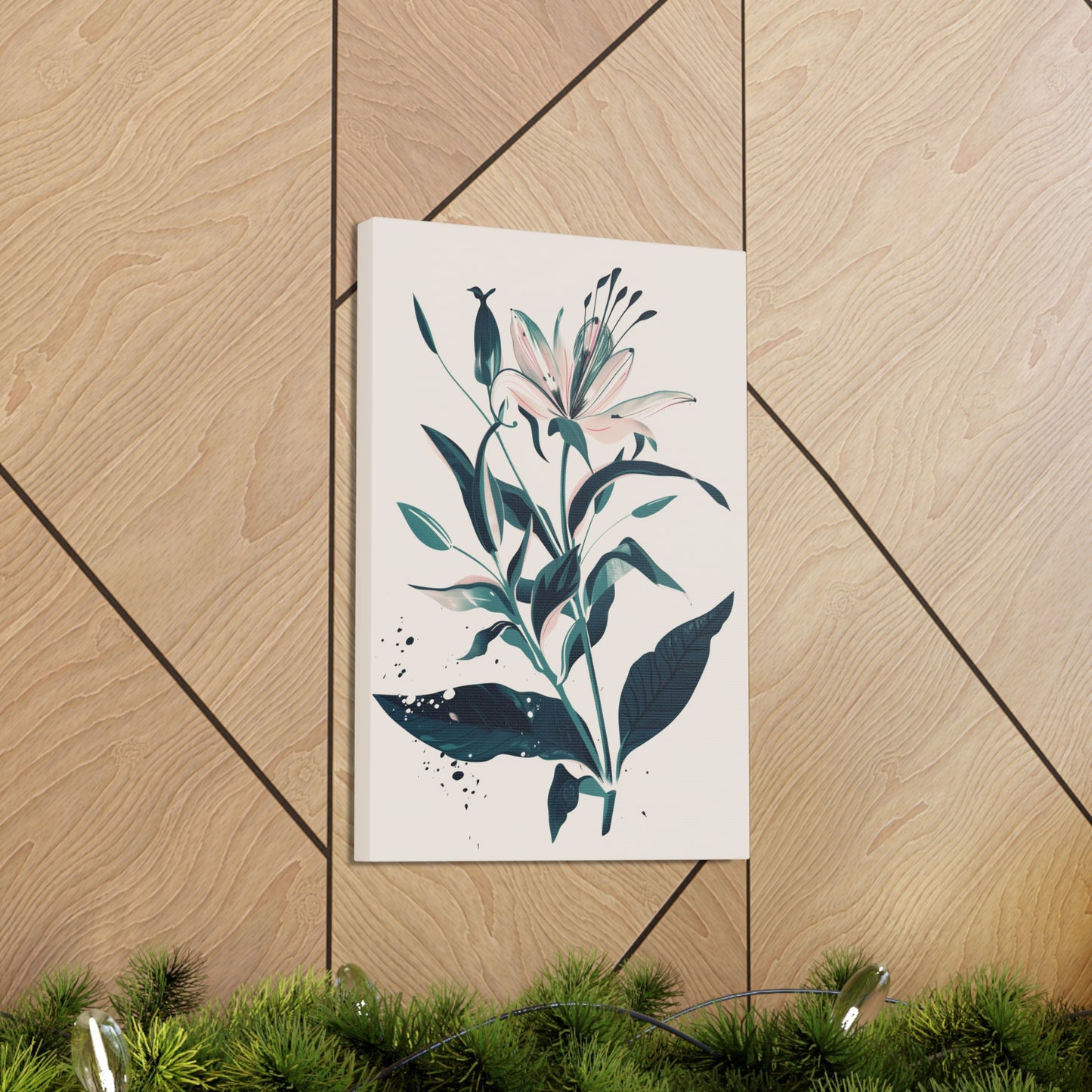 Lily Plant with Flowers - Illustration Canvas Gallery Wraps