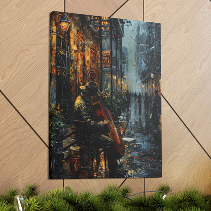 Street Harpist - Rembrandt Style Digital Oil Painting Canvas Gallery Wraps