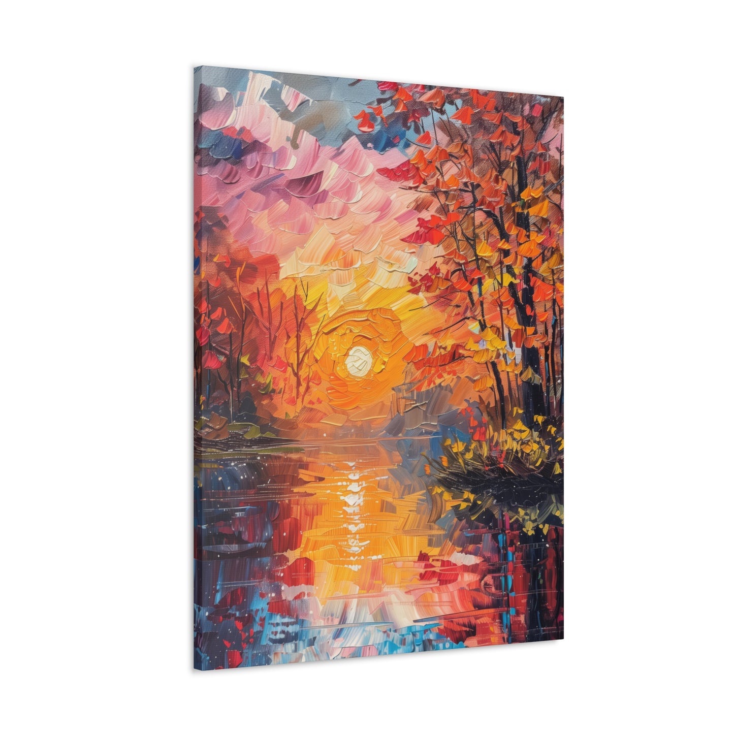 Pond in a Autumn Forest - Claude Monet Style Digital Print Canvas Gallery Wraps