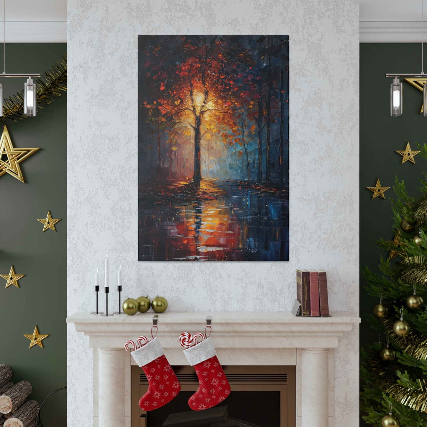 magical tree by the river in the forest - Leonid Afremov Style Digital Print Canvas Gallery Wraps