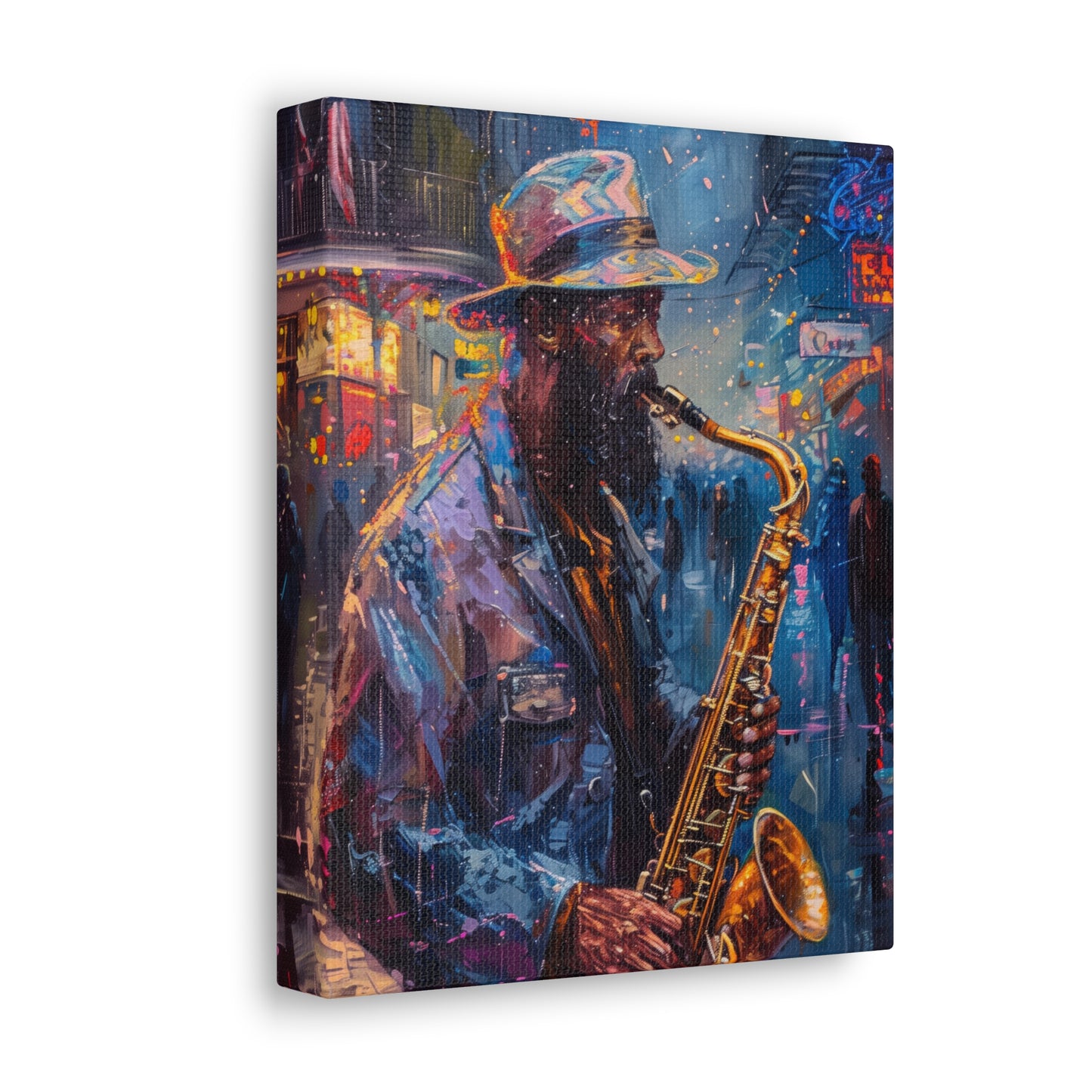 Man Playing Horn on the Street - Rembrandt Style Digital Oil Painting Canvas Gallery Wraps