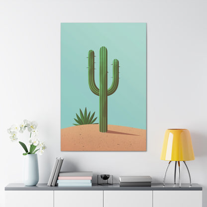 Saguaro Cactus in Desert - Illustration Canvas Gallery Wraps