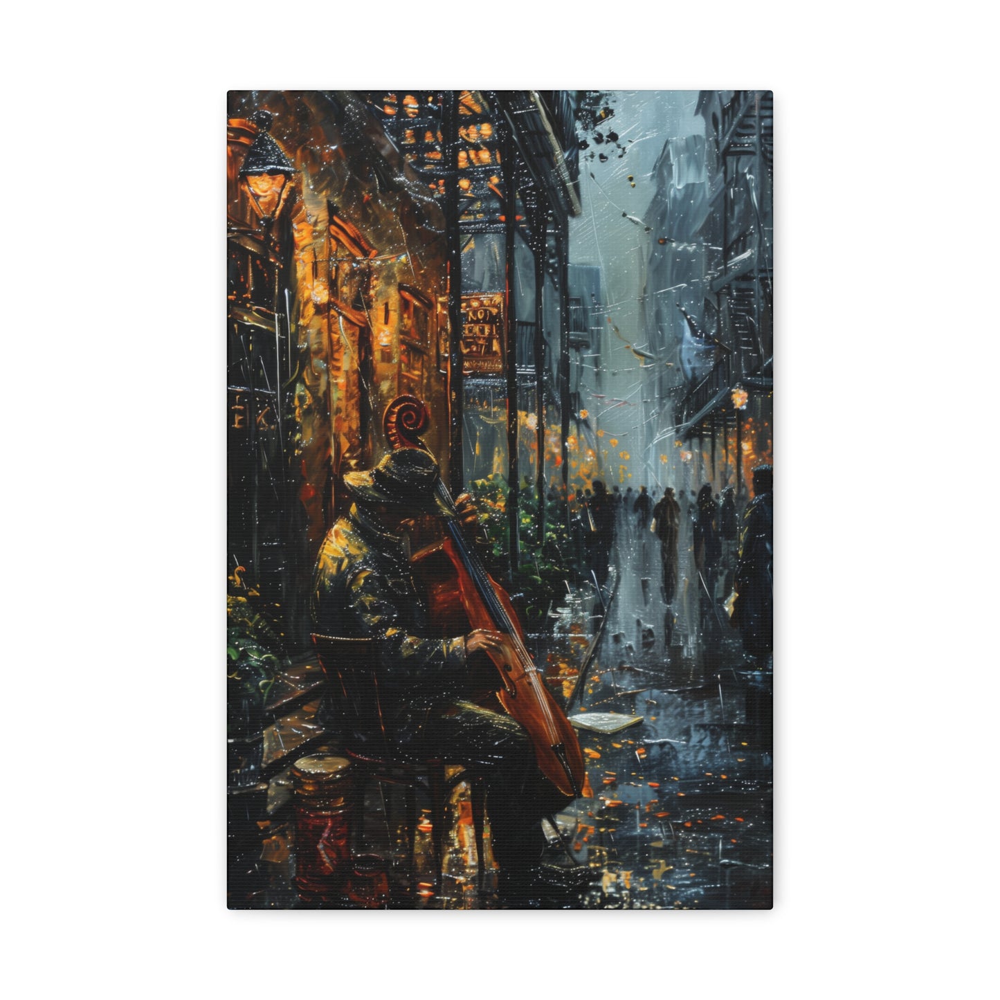 Street Harpist - Rembrandt Style Digital Oil Painting Canvas Gallery Wraps