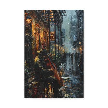 Street Harpist - Rembrandt Style Digital Oil Painting Canvas Gallery Wraps