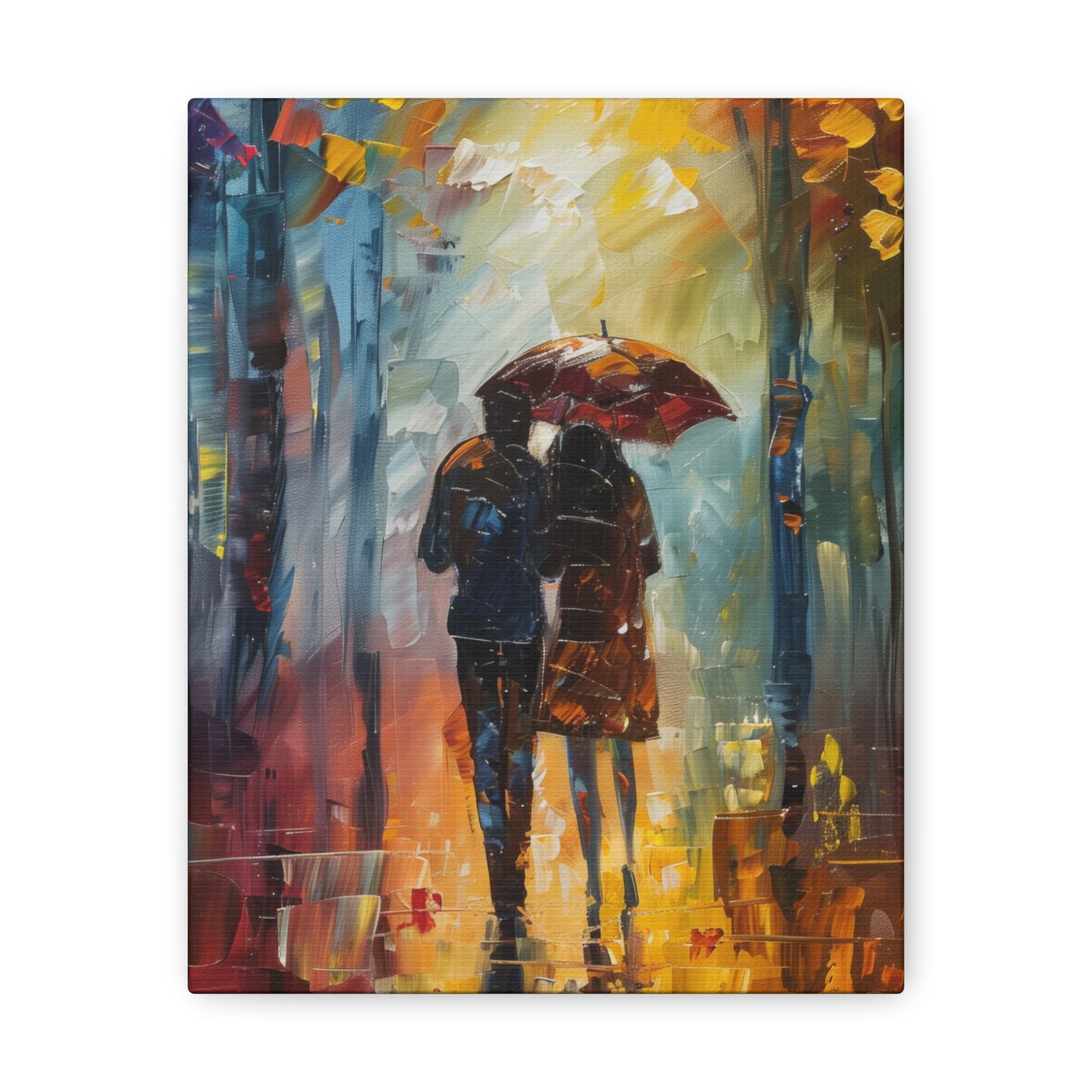 Couple Walking in the Street with Umbrella - Leonid Afremov Style Digital Oil Painting Canvas Gallery Wraps