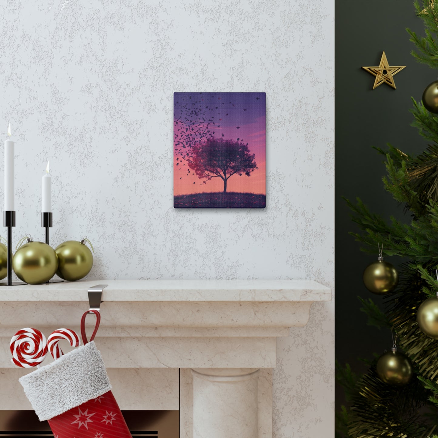 Tree in a Purple Sunset Digital Illustration Canvas Gallery Wraps