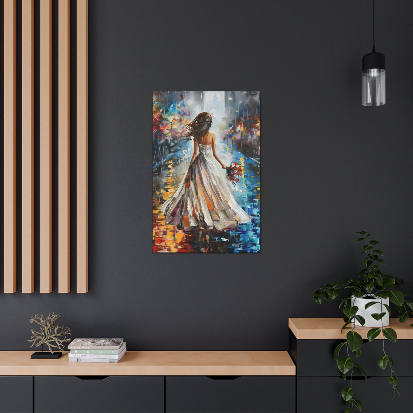 bride walking in street - Leonid Afremov Style Digital Print Canvas Gallery Wraps