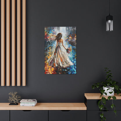 bride walking in street - Leonid Afremov Style Digital Print Canvas Gallery Wraps