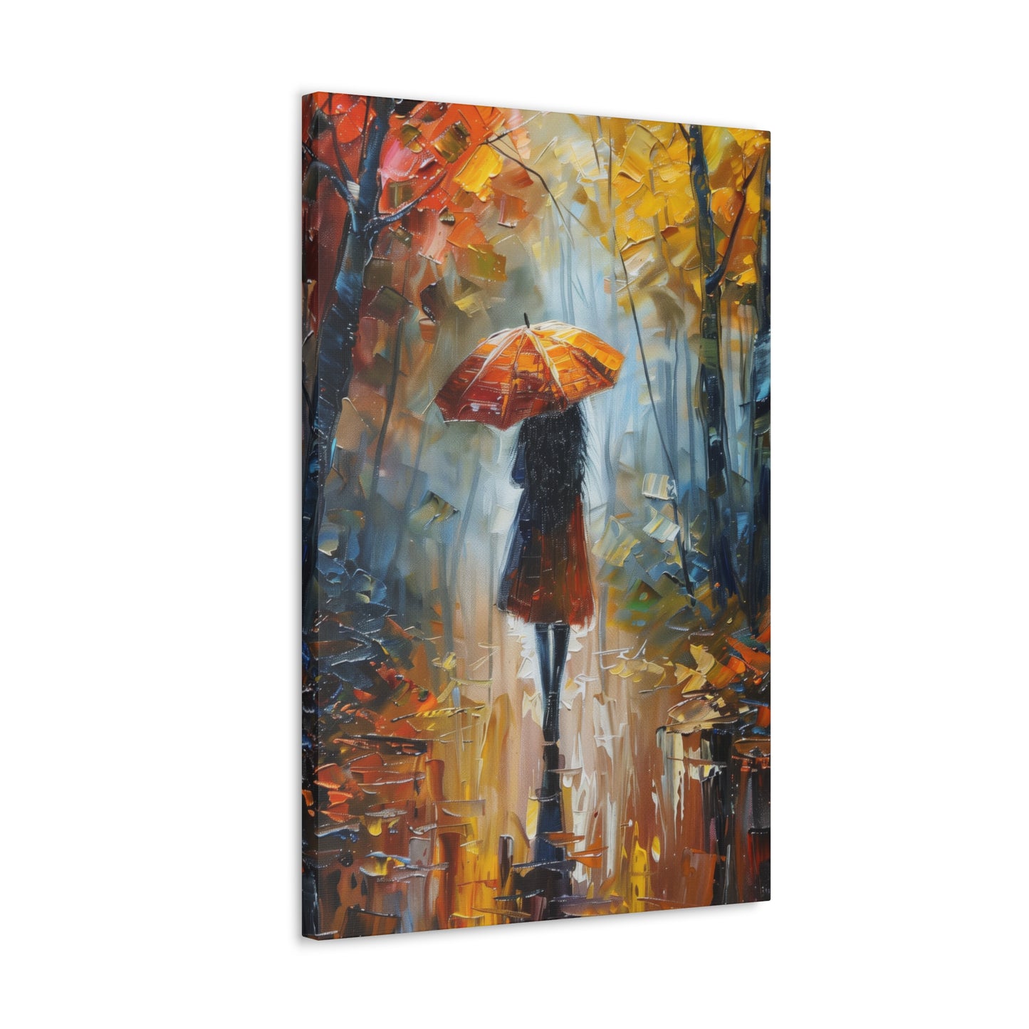 Girl Walking Under Umbrella - Leonid Afremov Style Oil Painting Canvas Gallery Wraps