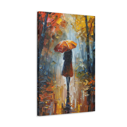 Girl Walking Under Umbrella - Leonid Afremov Style Oil Painting Canvas Gallery Wraps