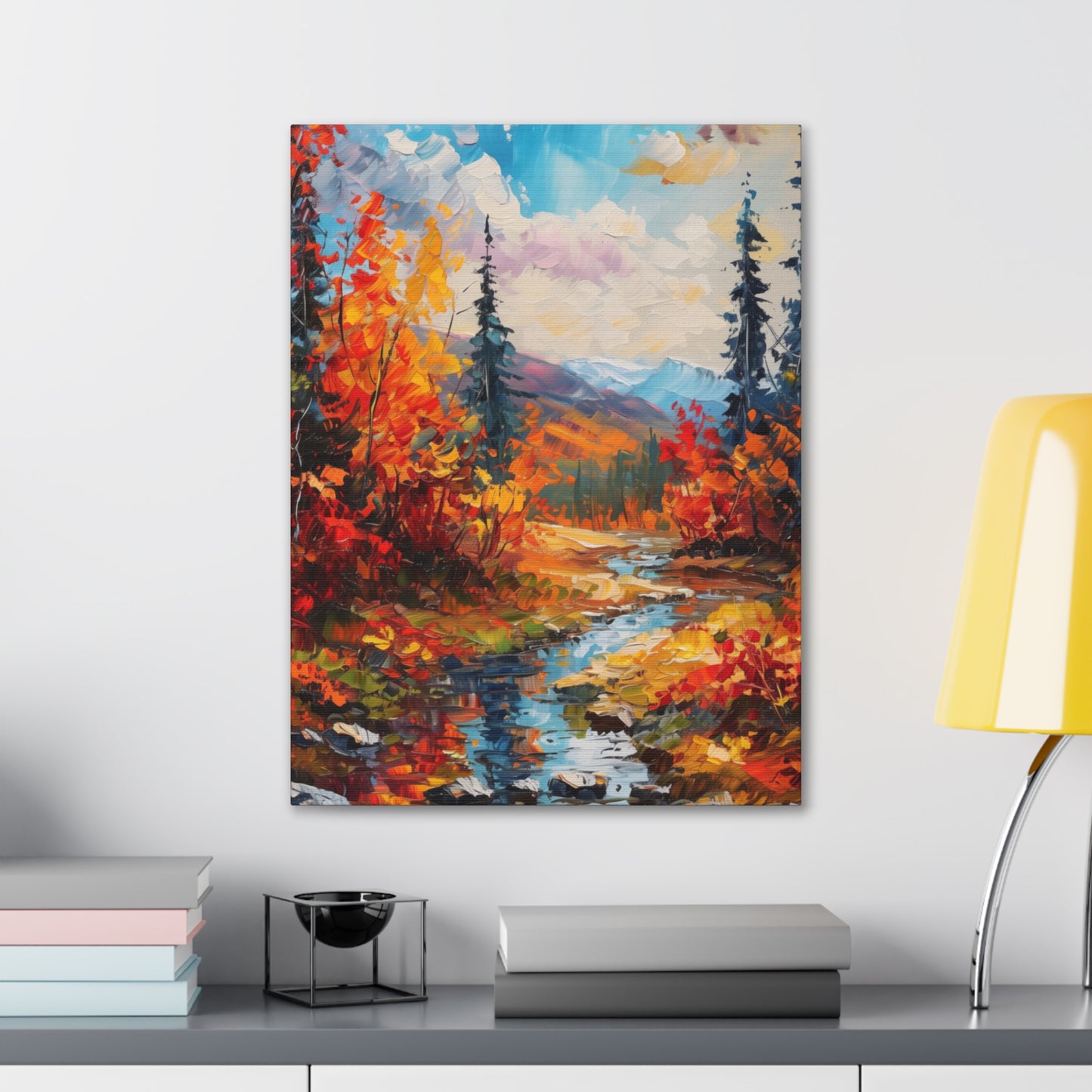 A River flows through autumn forest - Leonid Afremov Style Digital Print Canvas Gallery Wraps