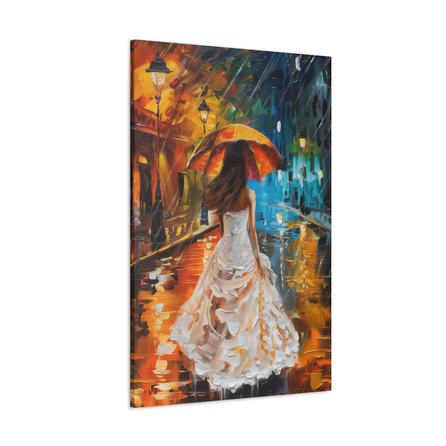 bride walking in street in rain - Leonid Afremov Style Digital Print Canvas Gallery Wraps