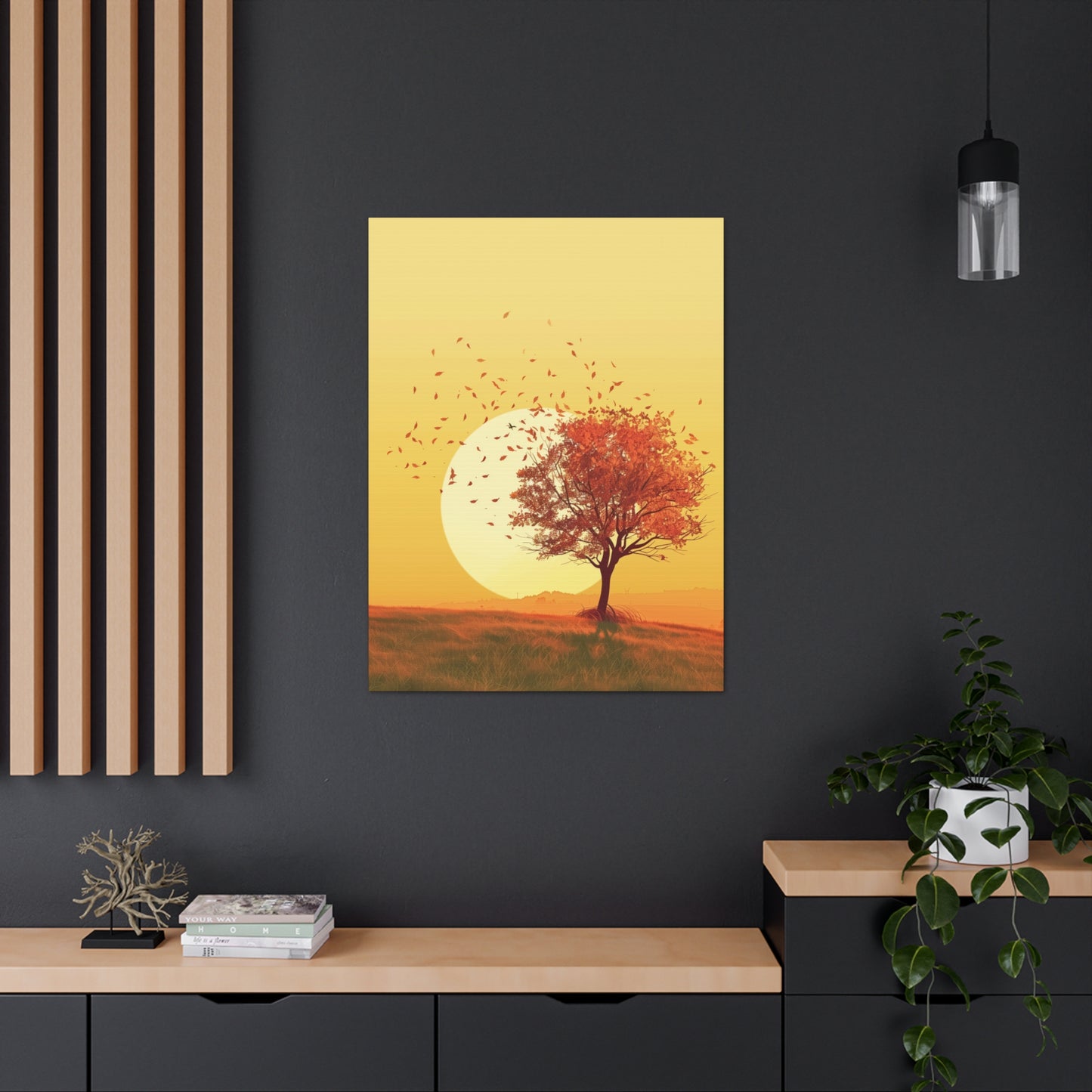 Red Tree in a Golden Sunset Digital Illustration Canvas Gallery Wraps