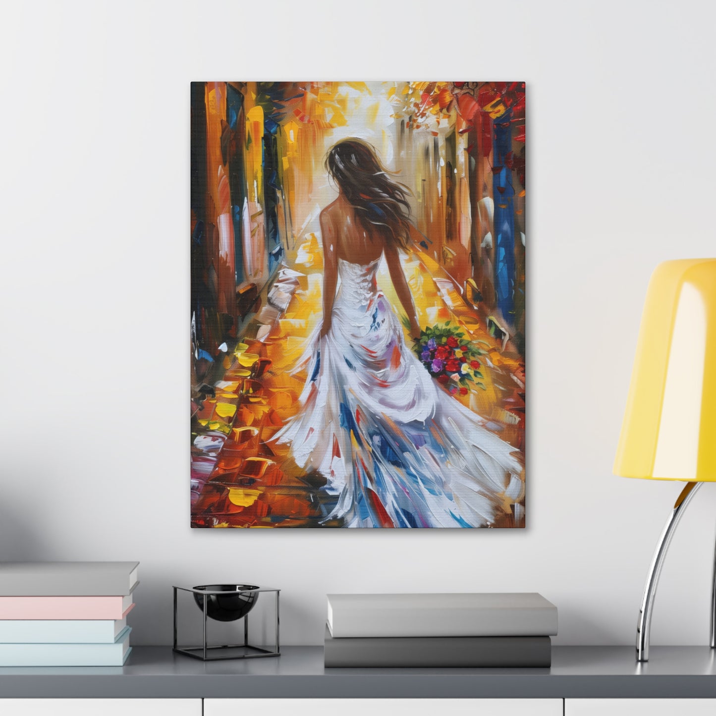 bride walking in the street - Leonid Afremov Style Digital Print Canvas Gallery Wraps