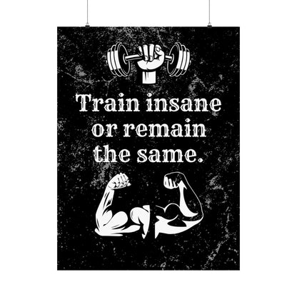 Train Insane or Remain the Same: Motivational Gym Poster - Digital Illustration Matte Vertical Poster