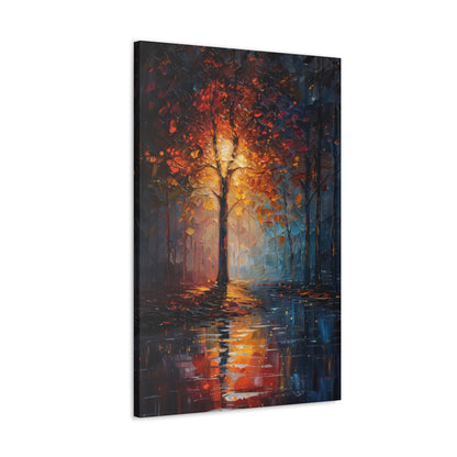 magical tree by the river in the forest - Leonid Afremov Style Digital Print Canvas Gallery Wraps