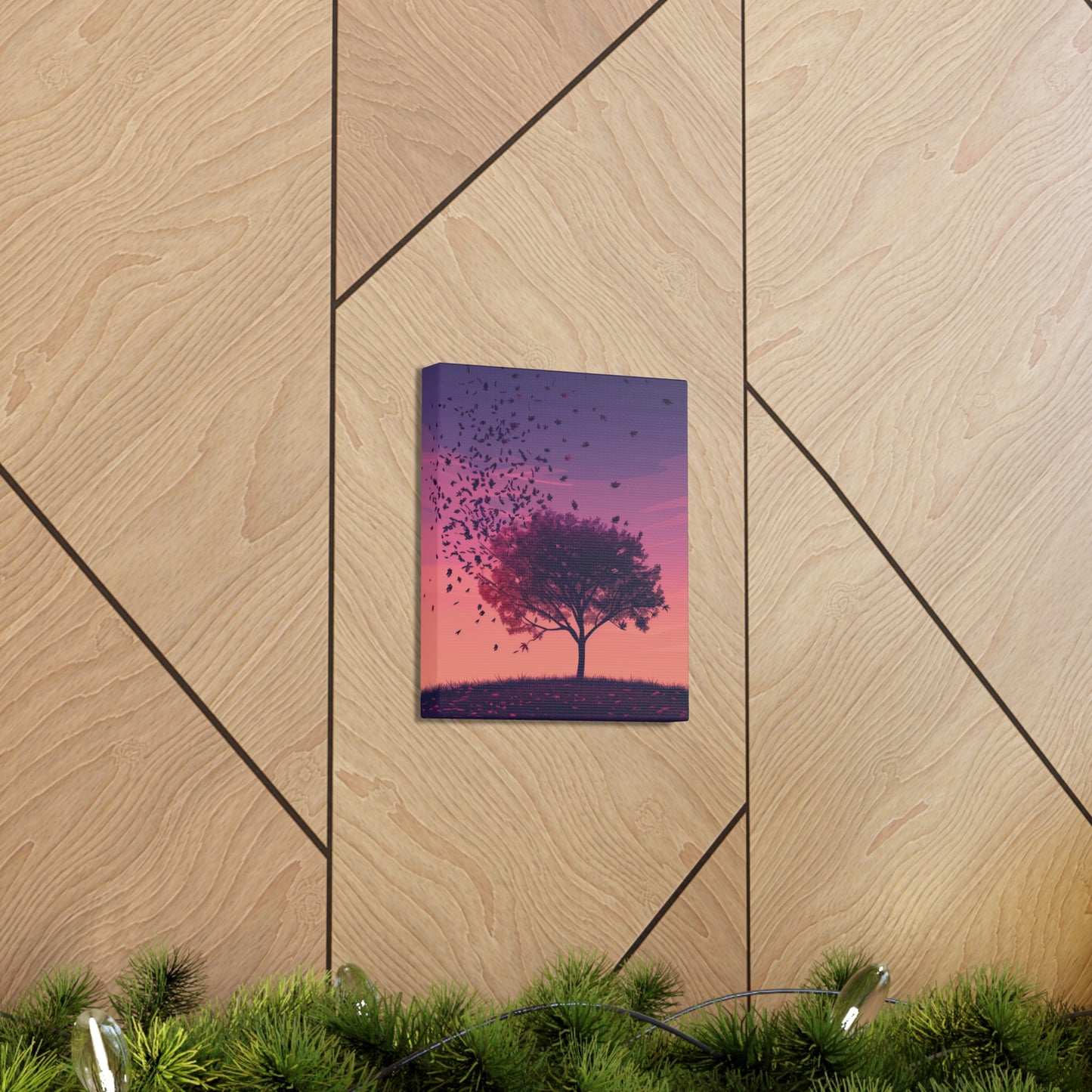 Tree in a Purple Sunset Digital Illustration Canvas Gallery Wraps