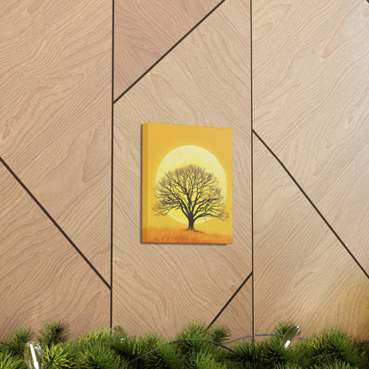 A Leafless Tree in a Golden Evening Digital illustration Canvas Gallery Wraps