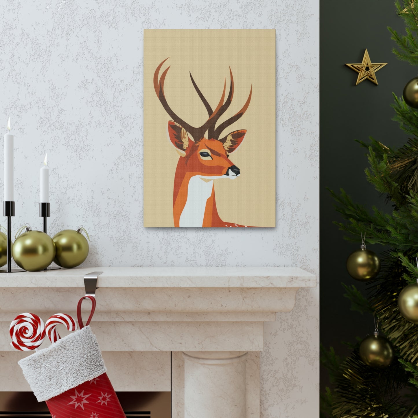 Deer with Antlers Digital Illustration Canvas Gallery Wraps