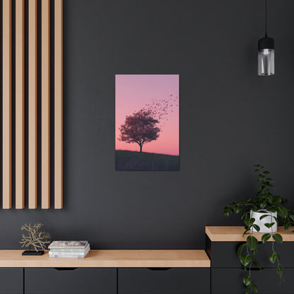 Tree in a Purple Sunset Digital Illustration Canvas Gallery Wraps