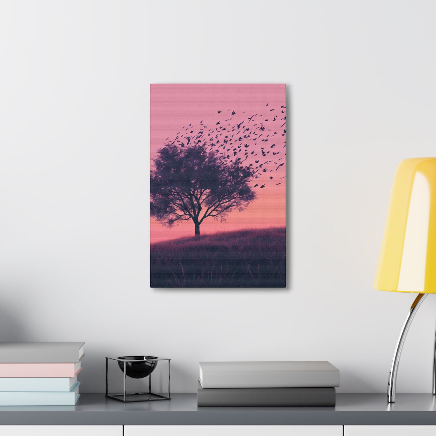 Tree in a Purple Sunset Digital Illustration Canvas Gallery Wraps