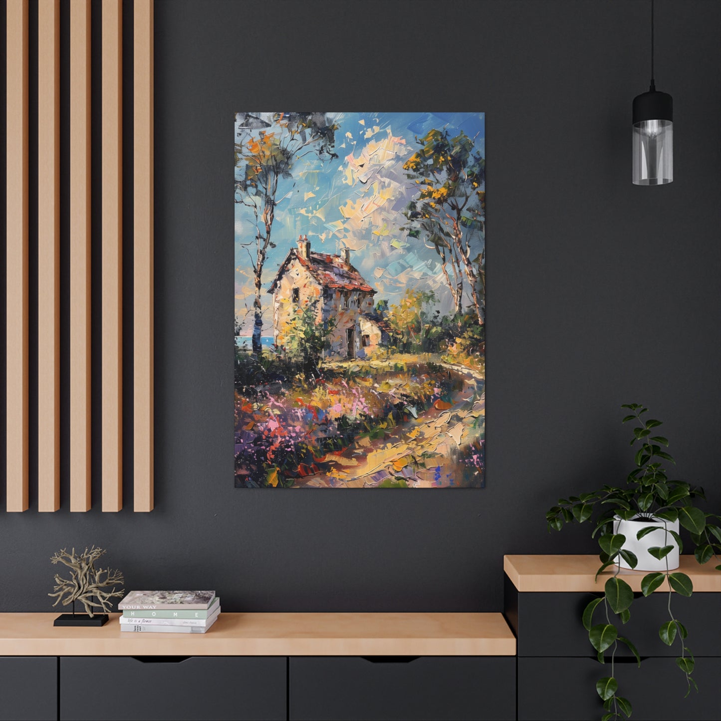 Old house in Countryside Village with garden in medieval times Digital Oil Painting Print Canvas Gallery Wraps