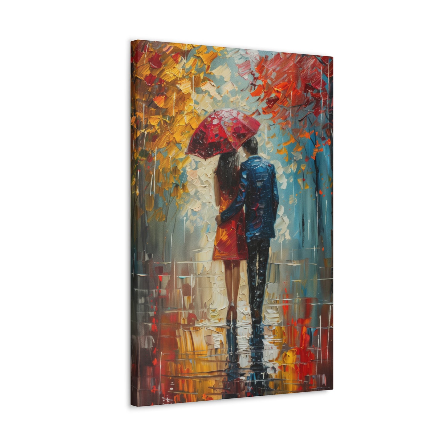 lovely couple holding a umbrella in rain - Leonid Afremov Style Digital Print Canvas Gallery Wraps