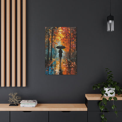 girl with an umbrella walking through forest road - Leonid Afremov Style Digital Print Canvas Gallery Wraps