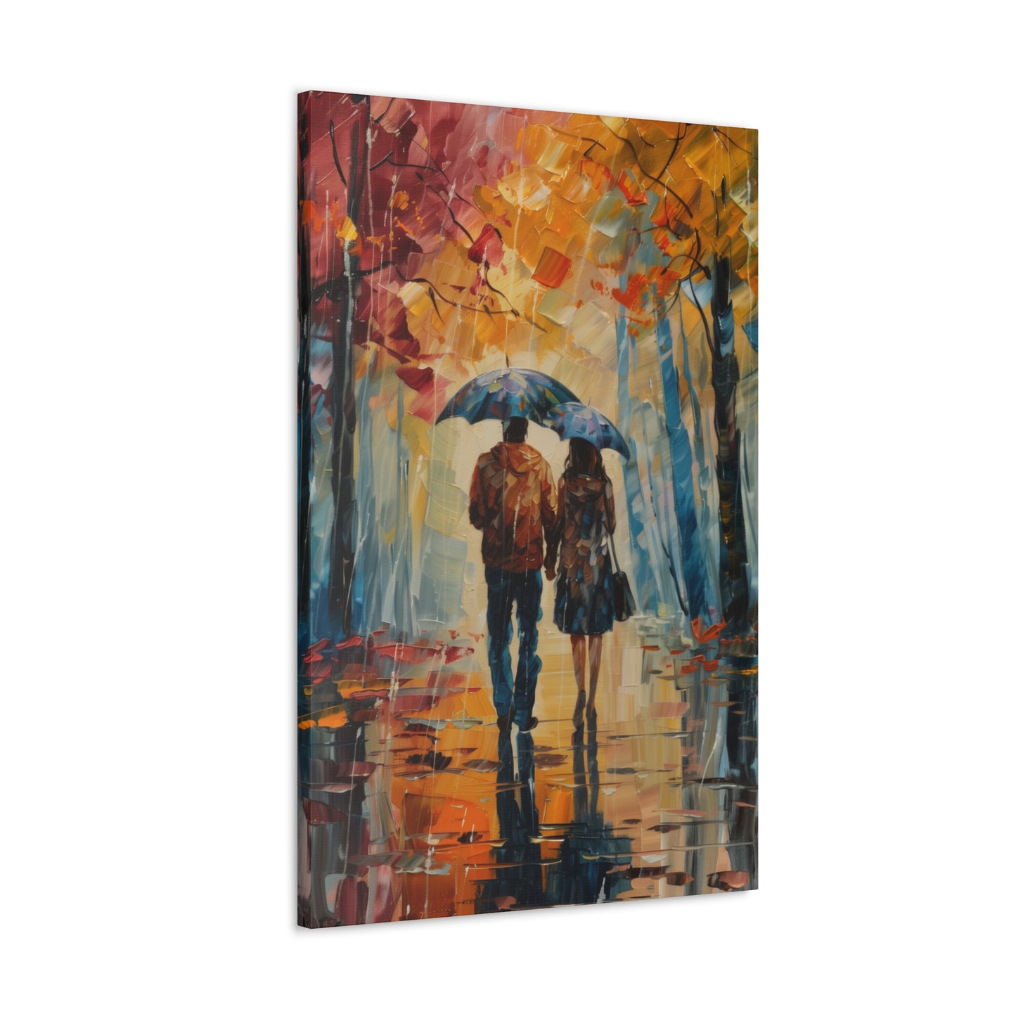 couple walking on the street with umbrella - Leonid Afremov Style Digital Print Canvas Gallery Wraps