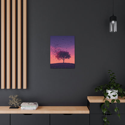 Tree in a Purple Sunset Digital Illustration Canvas Gallery Wraps