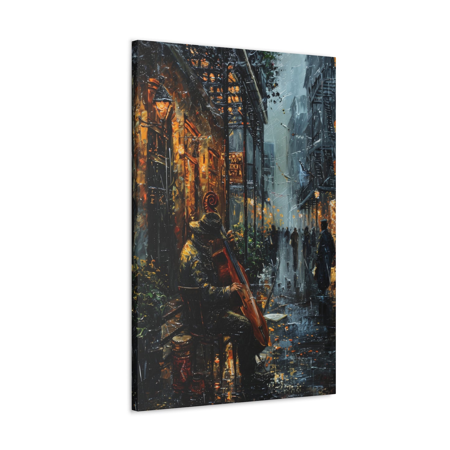 Street Harpist - Rembrandt Style Digital Oil Painting Canvas Gallery Wraps