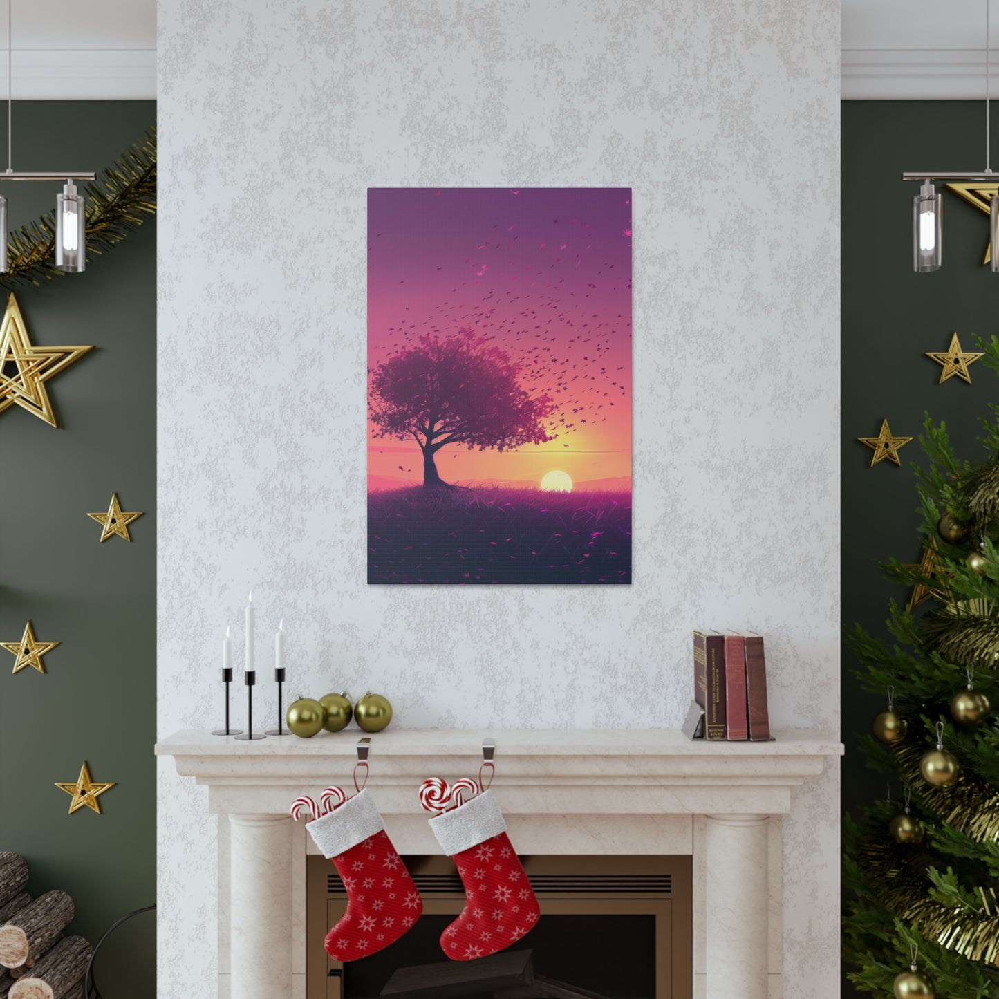 Tree in a Purple Sunset Digital Illustration Canvas Gallery Wraps