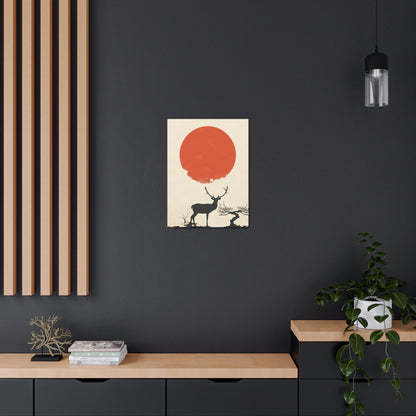 Deer and Sun - Takeshi Kitano Style Digital Illustration Canvas Gallery Wraps