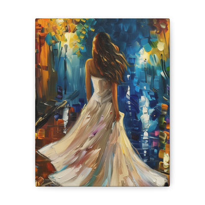 bride walking in the streets - Leonid Afremov Style Digital Print Canvas Gallery Wraps