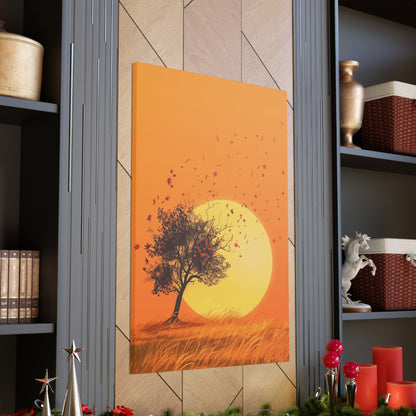 Tree in a Golden Sunset Digital Illustration Canvas Gallery Wraps