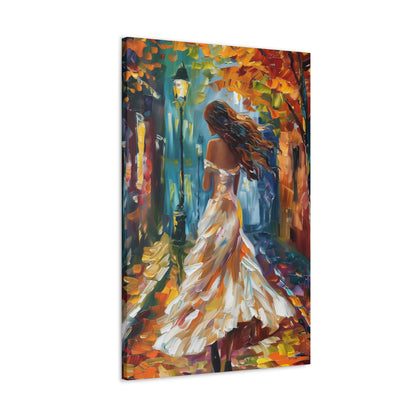 A girl walking in the streets - Leonid Afremov Style Digital Print Canvas Gallery Wraps