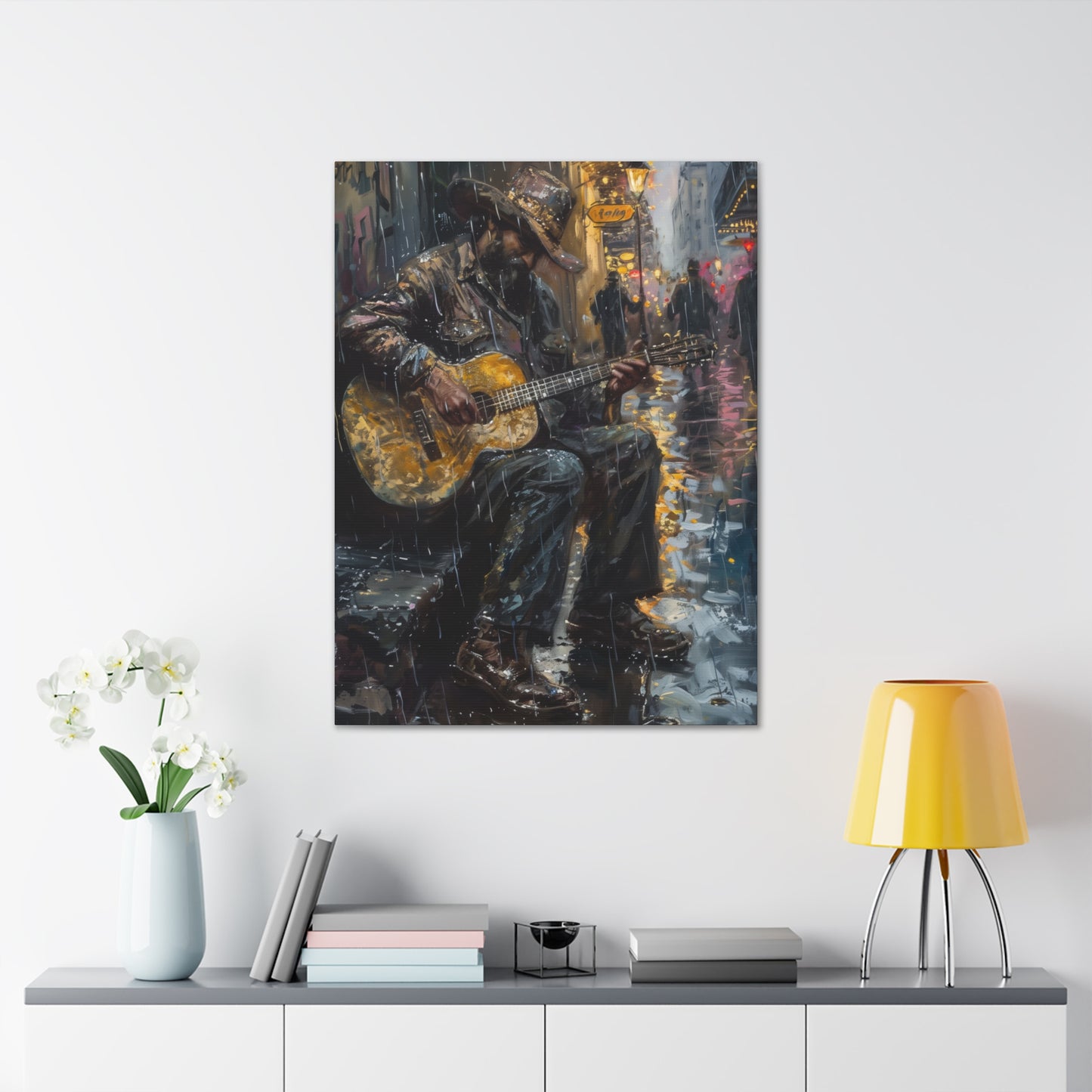 Man Playing Guitar on the Street - Rembrandt Style Digital Oil Painting Canvas Gallery Wraps