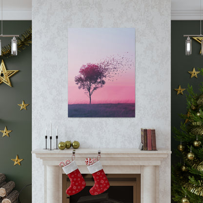 Tree in a Purple Sunset Digital Illustration Canvas Gallery Wraps