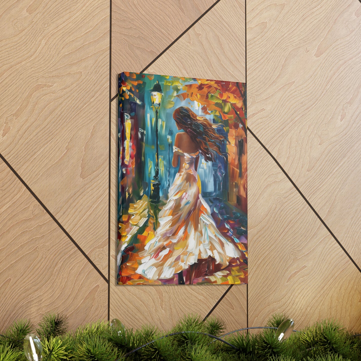 A girl walking in the streets - Leonid Afremov Style Digital Print Canvas Gallery Wraps