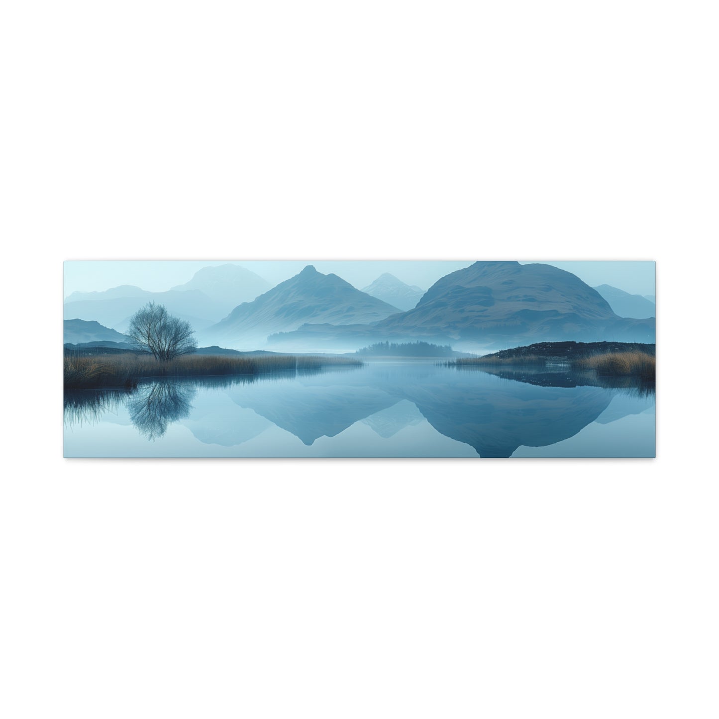 Lake Landscape with Mountains - Morning Mist Panorama Canvas Gallery Wraps