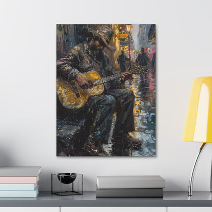 Man Playing Guitar on the Street - Rembrandt Style Digital Oil Painting Canvas Gallery Wraps